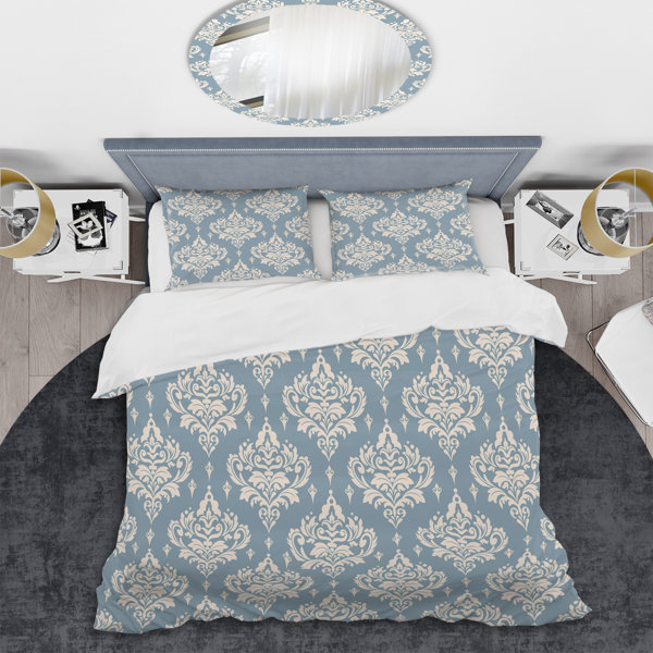 Bless international Grey Damask Duvet Cover Set Wayfair